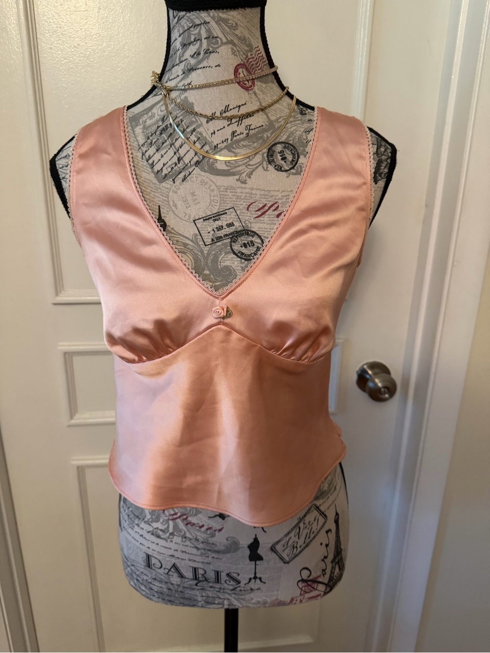 Wild Fable XS Peach Satin Tie Back Sleeveless V-Neck Cami Top - Picture 3 of 11